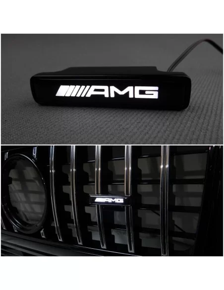  - logo & Emblems - Накладка на передню решітку радіатора AMG Style WHITE з підсвічуванням логотипу для автомобілів Mercedes-Ben