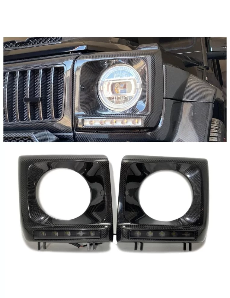  - Mercedes-Benz - Carbon fiber front headlight covers with LEDs Set for Mercedes-Benz W463 G-Wagon - 1 - Upgrade your Mercedes-