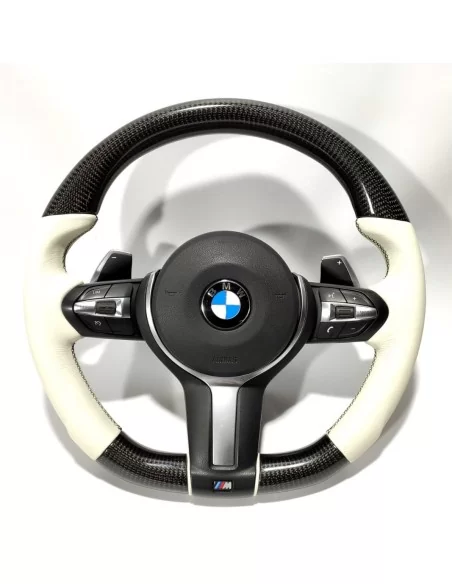  - Volant - BMW F30 F15 F16 Volant Carbone Cuir Blanc - 1 - Achetez le volant BMW F30 F15 F16 en cuir blanc carbone chez Tunever