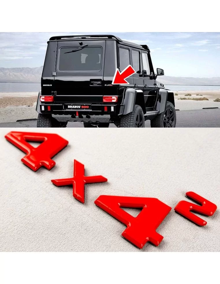  - logo & Emblems - Czerwony emblemat bagażnika 4x4 4szt do Mercedes G Wagon W463 4x4 - 1 - Kup czerwony zestaw emblematów bagaż