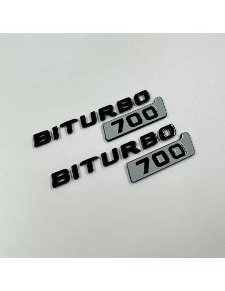  - logo & Emblems - Zestaw bocznych plakietek z logo Brabus 700 BITURBO w kolorze metalicznej szarości Mercedes W463A W464 G-Cla