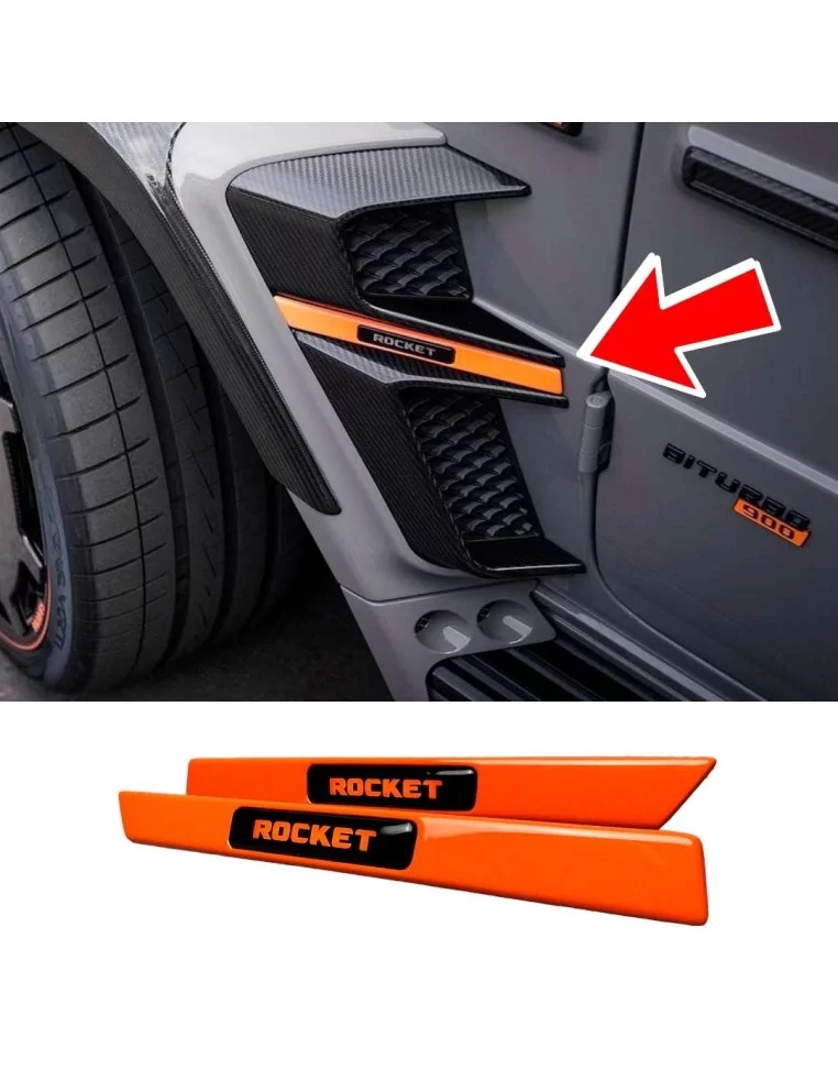  - logo & Emblems - ORANGE Wstawka błotnika LED Niebieski emblemat Brabus Rocket Style Badge dla Mercedesa G Wagon W463A W464 - 