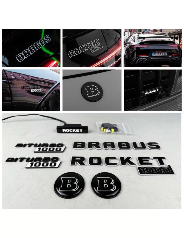  - Logos & Emblems - Full WHITE Brabus rocket 1000 badge emblem set for Mercedes-Benz cars GT 2024 - 1 - Transform your Mercedes