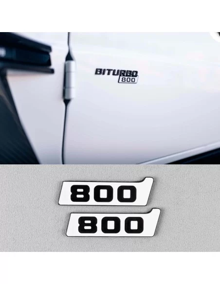  - logo & Emblems - Metaliczne emblematy logo Brabus 800 BITURBO WHITE na błotniki do samochodów Mercedes-Benz W463A Klasa G - 1